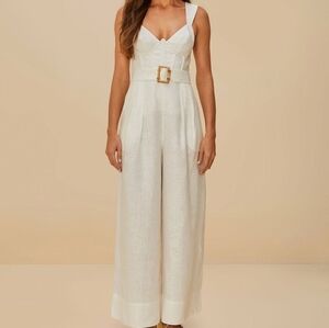 FARM Rio Off-White Euroflax Premium Linen Jumpsuit Size Small
